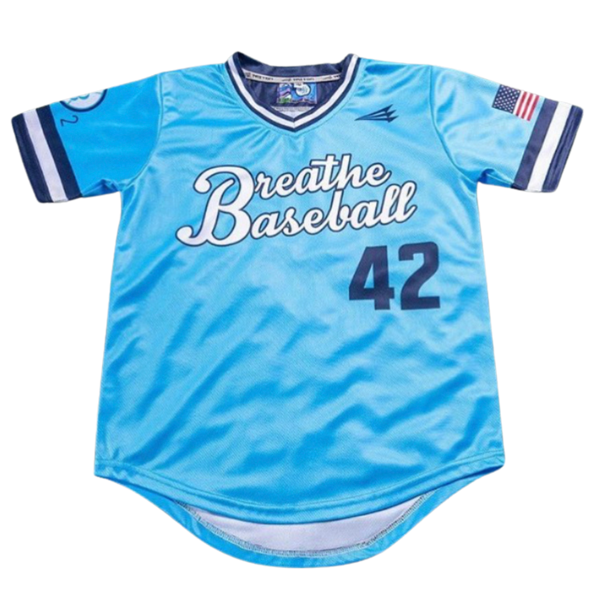 LIGHT BLUE V-NECK THROWBACK PULLOVER BASEBALL JERSEY - Breathe LIGHT BLUE V-NECK THROWBACK PULLOVER BASEBALL JERSEY - Breathe
